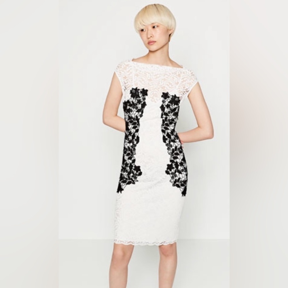 Zara Two Tone Lace Shift Dress White/Black Size M